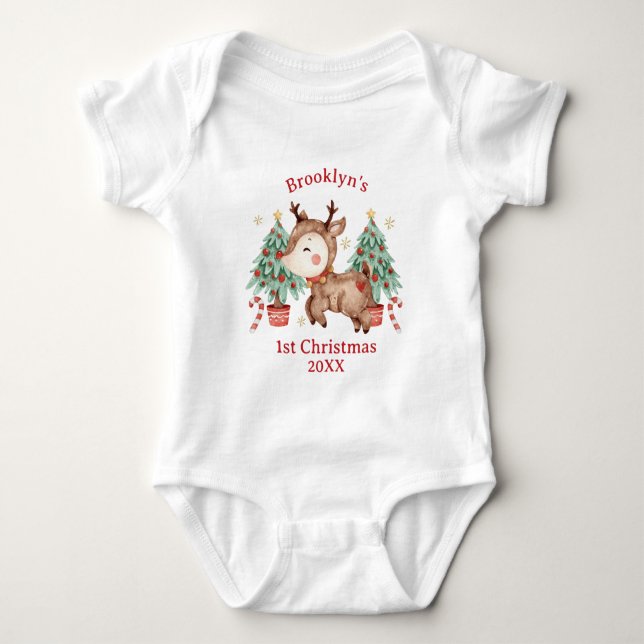 Body Joli Renne au Nez Rouge Rudolph Arbre 1er Noël (Devant)