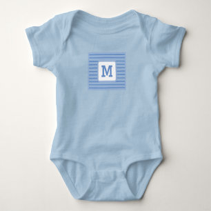 Body Jolies Rayures Bleues Personnalisé Monogramme Blan