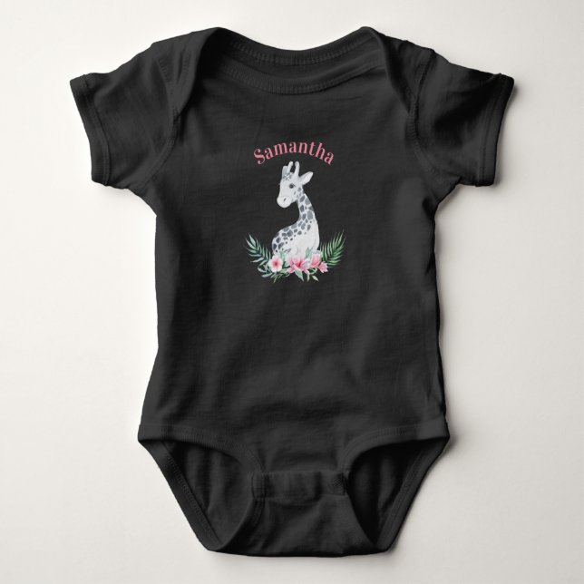 Body Jote Girls Black & White Giraffe Monogramme (Devant)