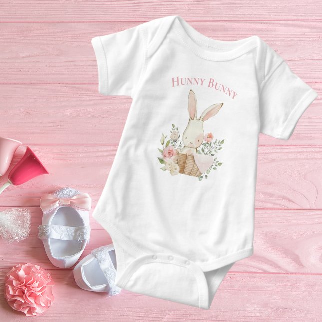 Body Jote Hunny Lapin Typographie Lapin Rose fille rose (Créateur téléchargé)