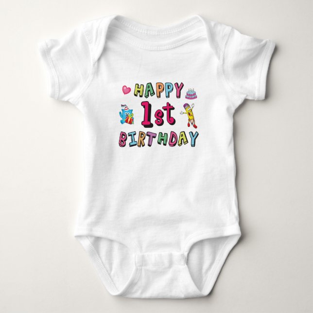 Body Joyeux 1er anniversaire pour enfants de 1 an B jou (Devant)