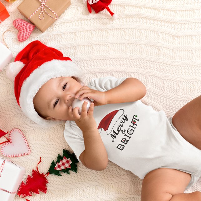 Body Joyeux et lumineux Noël au Père Noël (Merry & Bright with Santa Hat Christmas Baby Bodysuit )
