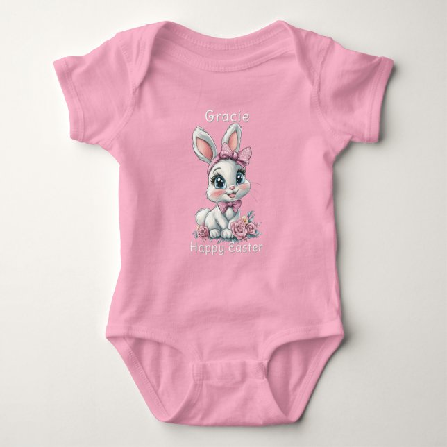 Body Joyeux Lapin de Pâques Gros yeux Roses roses et Ru (Devant)