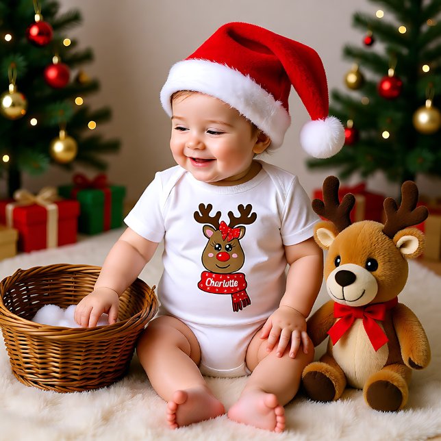 Body Joyeux Noël avec rennes, personnalisable (Merry Christmas with reindeer, customizable Baby Bodysuit, custom text like name)