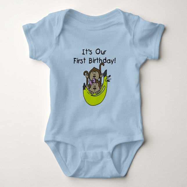 Body Jumeaux - Jumeau et singe 1er anniversaire (Devant)