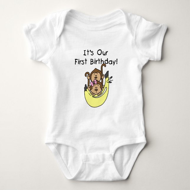 Body Jumeaux - Jumeau et singe 1er anniversaire (Devant)