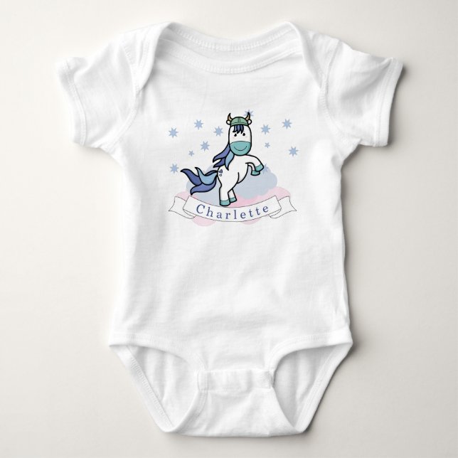Body Kawaii Unicorn Colorée Maillot Étoiles Nuages Nom (Devant)