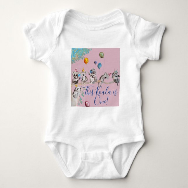 Body Koala Mignon Premier Anniversaire Pastel Rose Aqua (Devant)