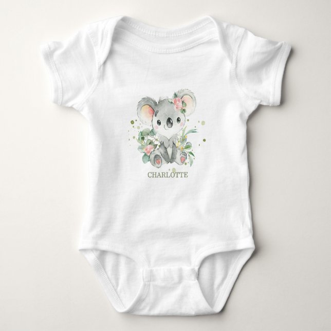 Body Koala Rose Floral Vert 1er Anniversaire tenue (Devant)