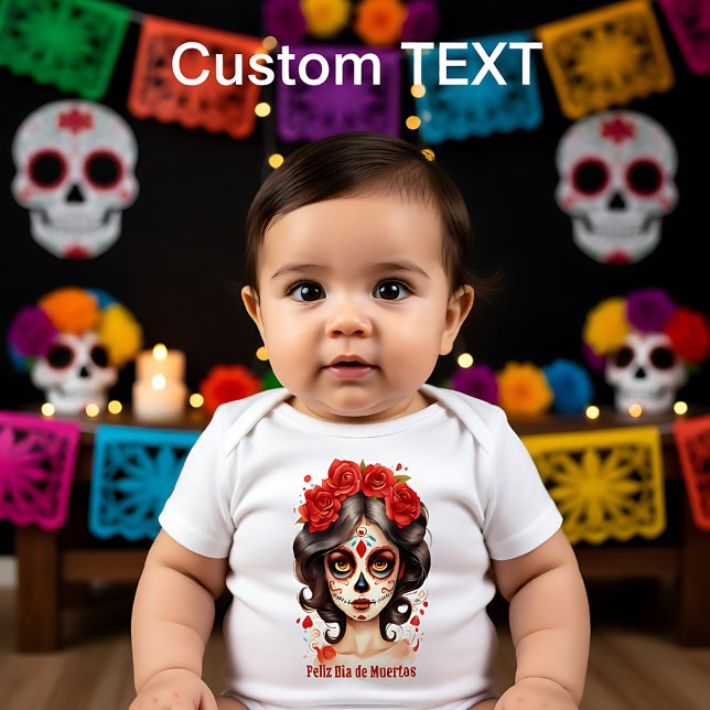 Body La Calavera Catarina 💀 en Fleurs Rouges (La Calavera Catarina💀 en Flores Rojas 🌹 Baby Bodysuit)