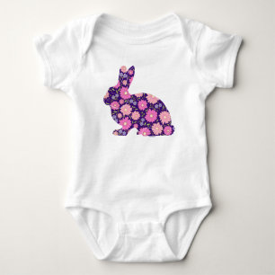 Body lapin et fleurs de lapin rose rétro