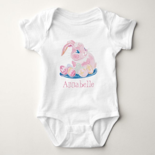 Body Lapin Rose Avec Oeufs De Pâques Nom Féminin Blanc (Devant)
