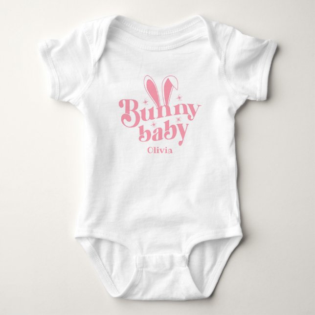 Body Lapin Rose Mignon Bébé Fille " Pâques Personnalisé (Devant)