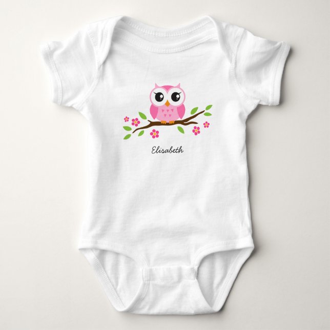 Body Le petit hibou rose sur la branche florale a (Devant)