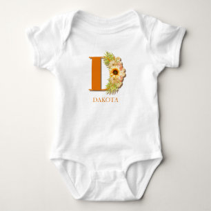 Body Lettre D Monogramme floral de tournesol avec nom