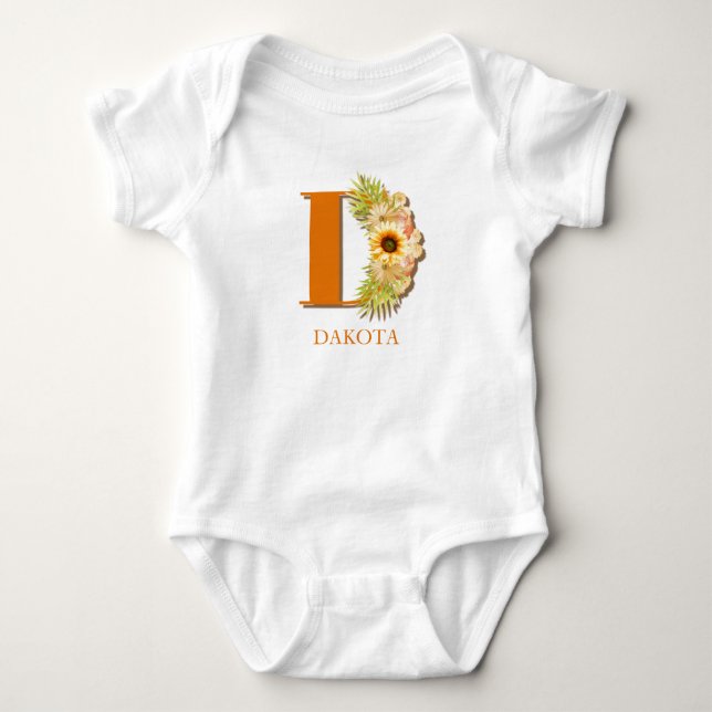 Body Lettre D Monogramme floral de tournesol avec nom (Devant)