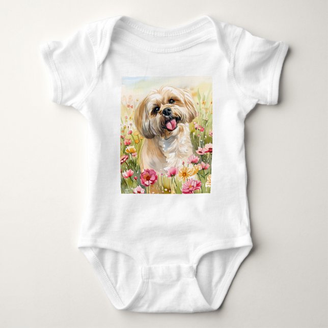 Body Lhasa Apso Watercolor Baby Bodysuit (Devant)