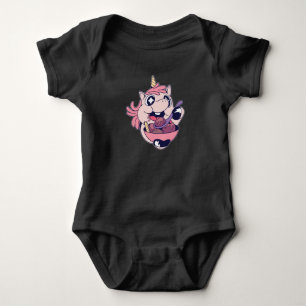 Body Licorne Joufflue Heureuse de Tout-Petit Mangeant d