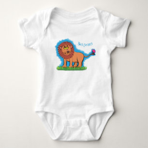Body Lion joyeux avec dessin animé de papillon