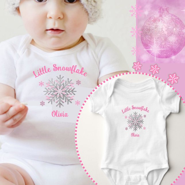 Body Little Snowflake Pink Grey Winter Baby Shower Gift (Créateur téléchargé)