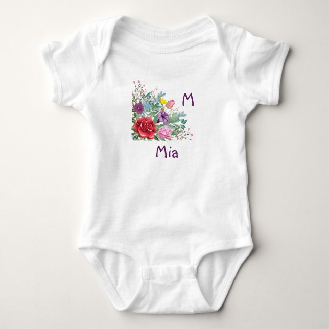 Body M Mia Personnaliser Nom de la lettre, Fleurs Roses (Devant)