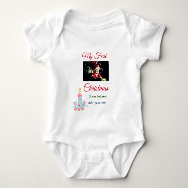 Body Ma première bougie de Noël ajouter nom photo bébé  (Devant)