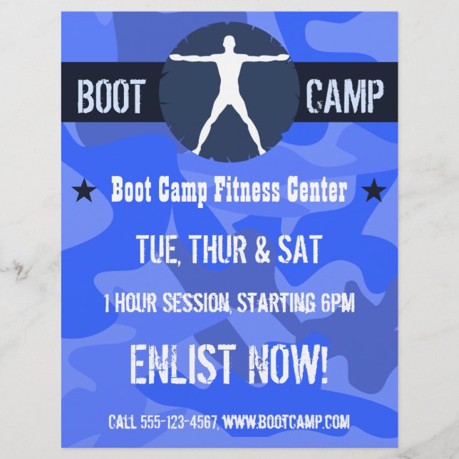 Body Madness Boot Camp Fitness Blue Camo Flyers Flyer (Vorne)