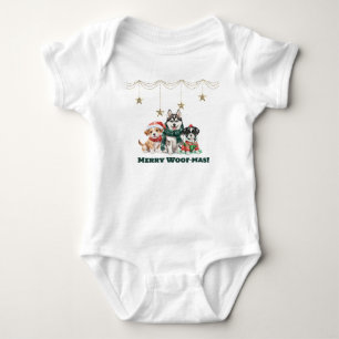Body Merry Woof-Mas Trois mignons chiots sous les étoil