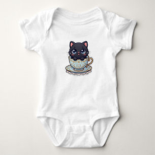 Body Mignon Chat Noir Kawaii dans une Baby Tasse à Thé