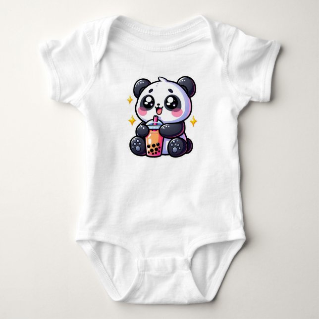 Body Mignon Panda Kawaii Boit du Thé aux Perles de Boba (Devant)