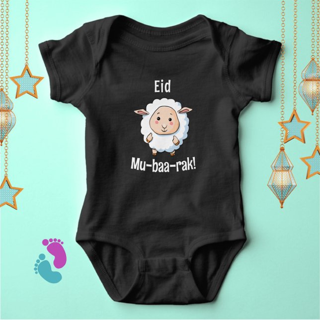 Body Mignonne "Aïd Moubarak" Mouton Drôle Bébé Bodysuit (Celebrate the joy of Eid with this cute "Eid Mu-baa-rak!" cartoon sheep baby bodysuit!)