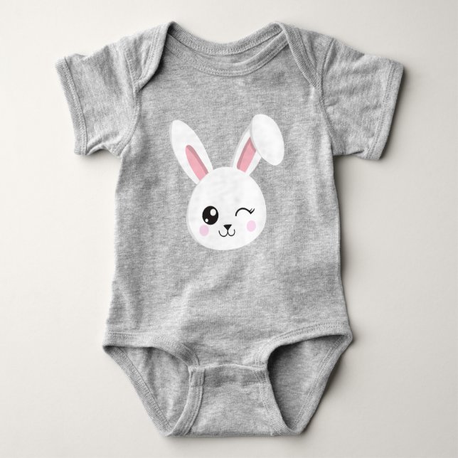 Body Mignonne Lapin, Petit Lapin, Grognon Blanc, Vis (Devant)