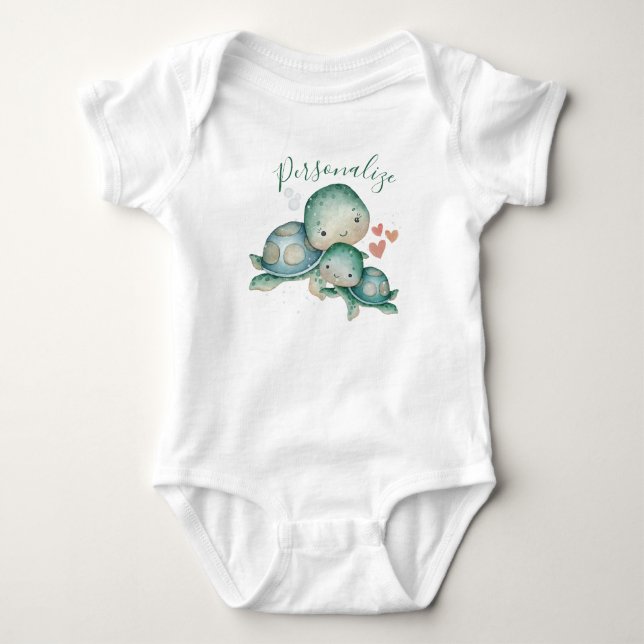 Body Mignonne maman Bébé Mer Turtle Vert Personnaliser (Devant)