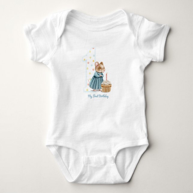 Body Mignonne Souris Mon premier T-shirt d'anniversaire (Devant)