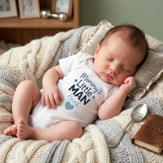 Body Mommy’s Little Man Cute Blue Baby Boy Typography