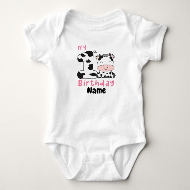 Body Mon 1er Anniversaire Vache, Custom Baby Girl Farm  (Devant)