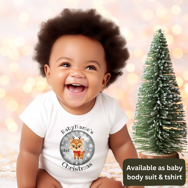 Body Mon premier Noël avec nom rennes mignons argent (Créateur téléchargé)