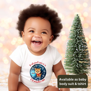 Body Mon premier Noël avec nom rennes mignons bleu