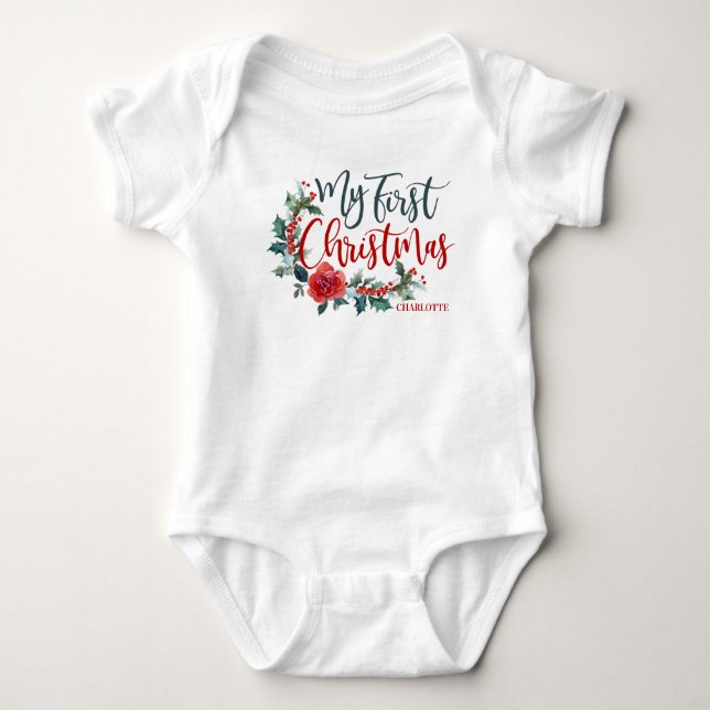 Body Mon premier Noël Floral Fille personnalisée (Devant)