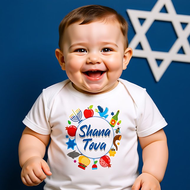 Body 🍯 🍎 🐟 Mon premier Rosh Hashanah avec Shana Tova (🍯 🍎🐟My first Ever Rosh Hashanah with Shana Tova Baby Bodysuit)