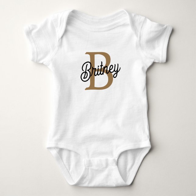 Body Monogramme moderne élégant Nom Black Gold Script (Devant)
