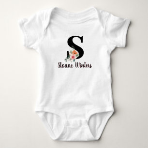 Body Monogramme Nom du script Pink Floral Texte personn