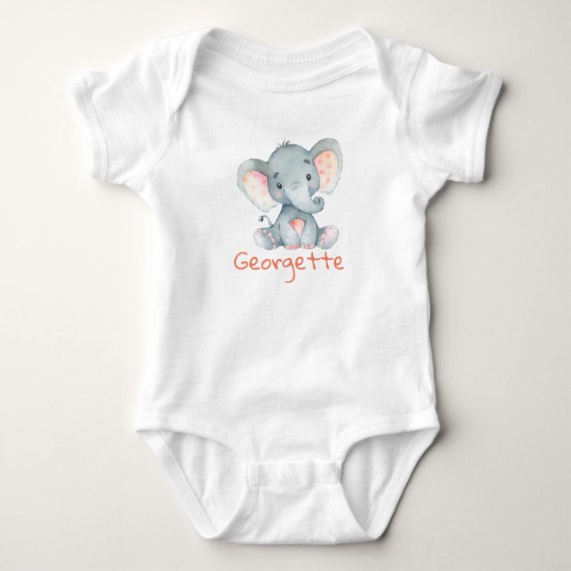 Body monogramme personnalisé Baby Elephant Baby t-Shirt (Devant)
