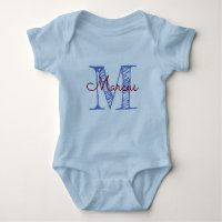 Monogramme personnalisé Nom Bleu Bébé Garçon Main