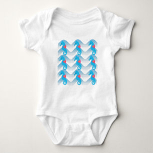 Body Motif Des Chevaux De Mer Et Des Vagues Bleues