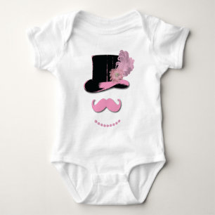 Body Moustache rose, chapeau supérieur, plumes et fleur