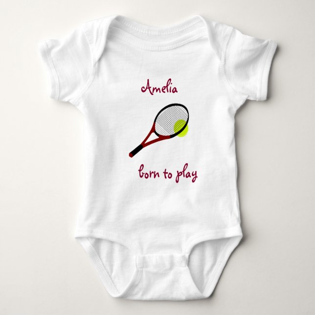 Body Né pour jouer, Tennis Ball et Racquet, Personnalis (Devant)