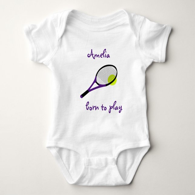 Body Né pour jouer, Tennis Ball et Racquet, Personnalis (Devant)