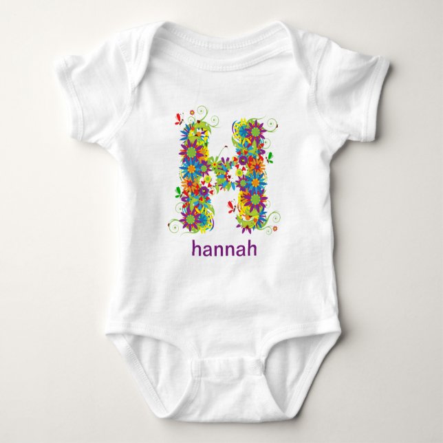 Body Nom alphabet floral Bébé Tee (Monogramme H) (Devant)