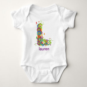 Body Nom alphabet floral Bébé Tee (Monogramme L)